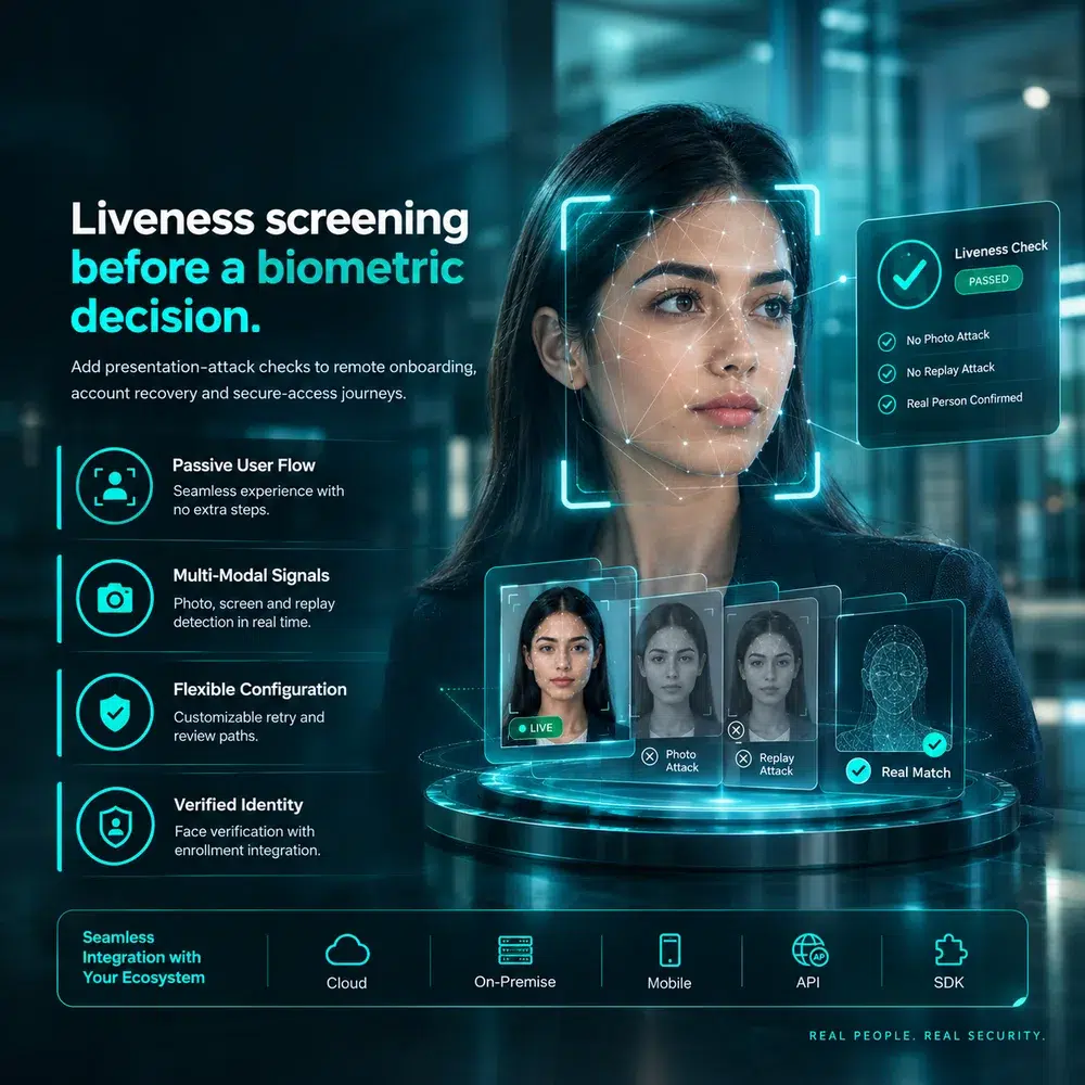 TekSight liveness detection SDK screening a real person before biometric verification