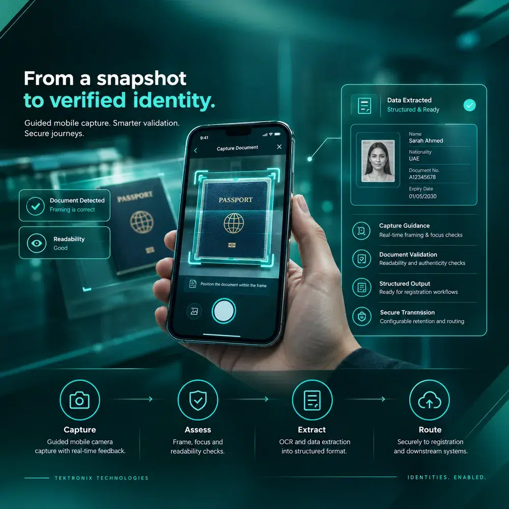 TekSight mobile identity document capture with validation and structured data extraction